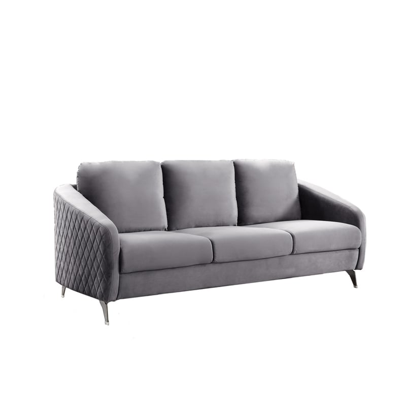 Pemberly Row Gray Velvet Fabric Sofa Loveseat Living Room Set