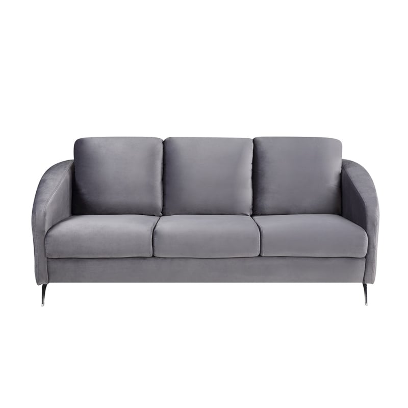 Pemberly Row Gray Velvet Fabric Sofa Loveseat Living Room Set