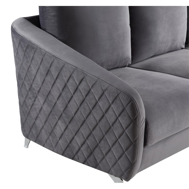 Pemberly Row Gray Velvet Fabric Sofa Loveseat Living Room Set