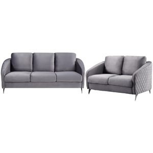 Pemberly Row Gray Velvet Fabric Sofa Loveseat Living Room Set