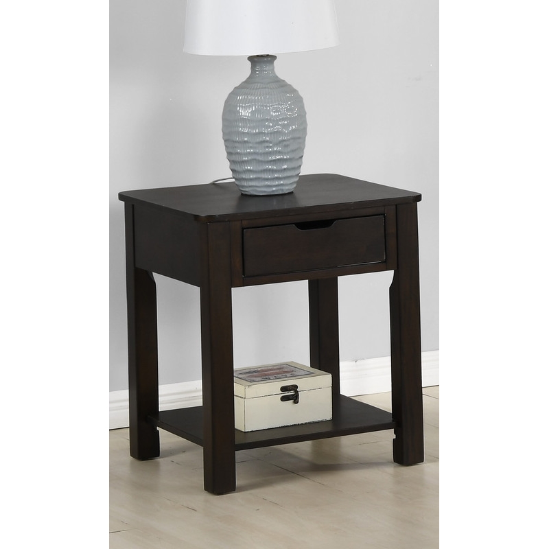 Pemberly Row Dark Brown Engineered Wood End Table with Drawer