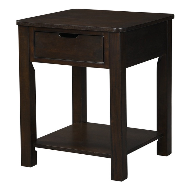 Pemberly Row Dark Brown Engineered Wood End Table with Drawer
