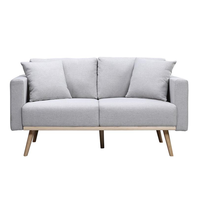 Pemberly Row Light Gray Fabric Sofa Loveseat Living Room Set with USB Ports