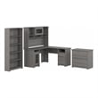 Pemberly Row Engineered Wood L Shaped Desk with Hutch and Storage in Modern Gray