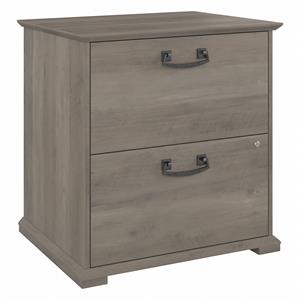 pemberly row engineered wood farmhouse 2 drawer accent cabinet in driftwood gray