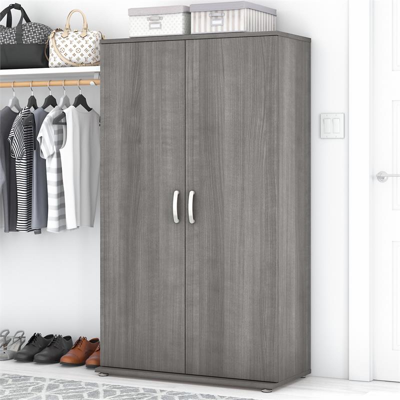 Pemberly Row Tall Clothing Storage Cabinet in Platinum Gray - Engineered Wood