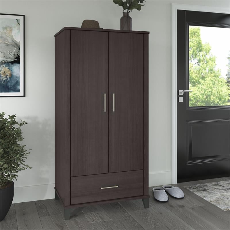Pemberly Row Tall Entryway Cabinet with Doors in Storm Gray - Engineered Wood
