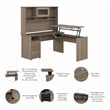 Pemberly Row 60W Sit to Stand L Desk with Hutch in Ash Gray - Engineered Wood