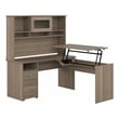 Pemberly Row 60W Sit to Stand L Desk with Hutch in Ash Gray - Engineered Wood