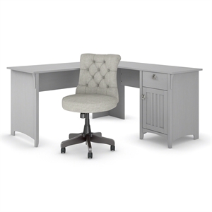Pemberly Row Engineered Wood L-Shaped Desk and Chair Set in Cape Cod Gray