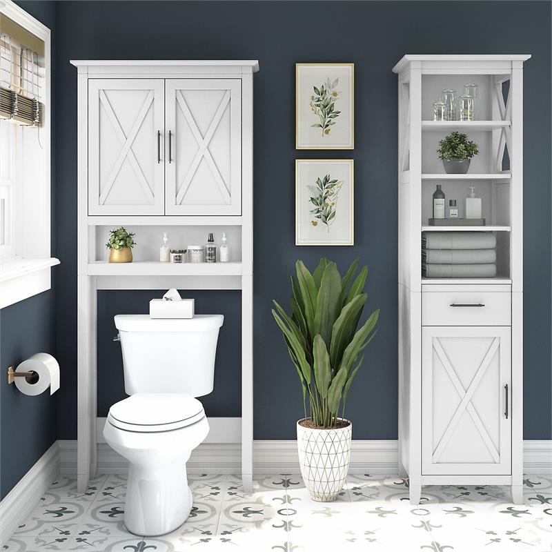 Pemberly Row Engineered Wood & Linen Cabinet and Space Saver in White Ash