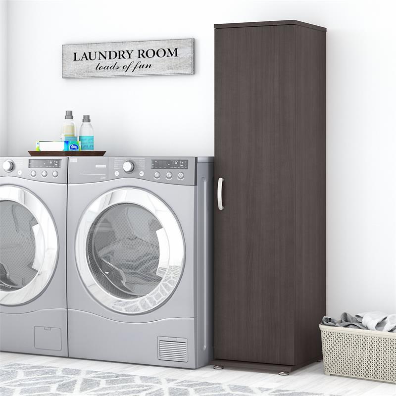 Pemberly Row Narrow Linen Tower with Door in Storm Gray - Engineered Wood