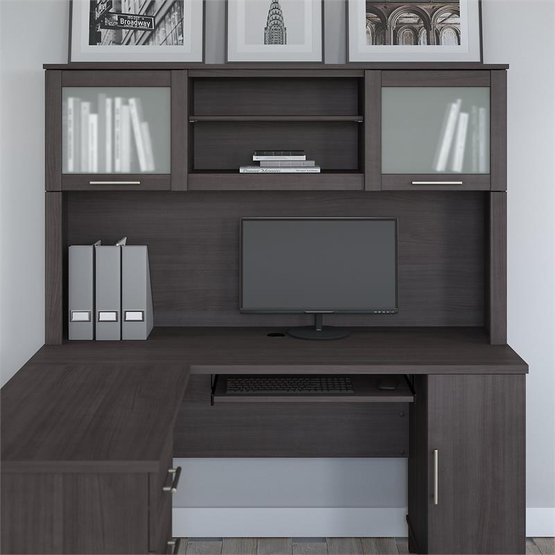 Pemberly Row Modern 60W Desk Hutch in Storm Gray - Engineered Wood