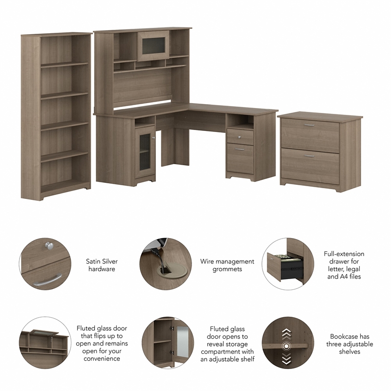 Pemberly Row Engineered Wood L Shaped Computer Desk with Storage Set - Ash Gray
