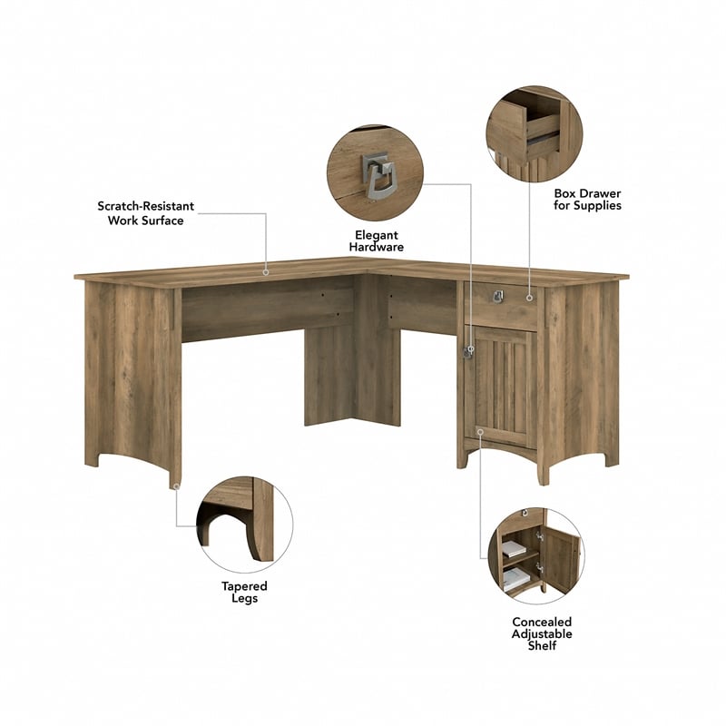 Pemberly Row Engineered Wood L Shaped Desk with Hutch & Storage - Reclaimed Pine