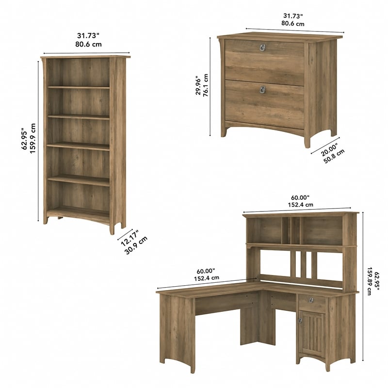 Pemberly Row Engineered Wood L Shaped Desk with Hutch & Storage - Reclaimed Pine