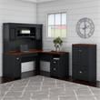Pemberly Row Engineered Wood L Shaped Desk with Hutch & Storage Cabinet - Black