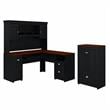Pemberly Row Engineered Wood L Shaped Desk with Hutch & Storage Cabinet - Black