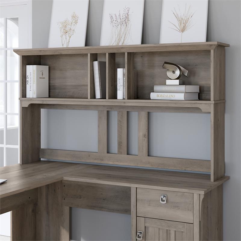 Pemberly Row 60W Hutch for L Shaped Desk in Driftwood Gray - Engineered Wood