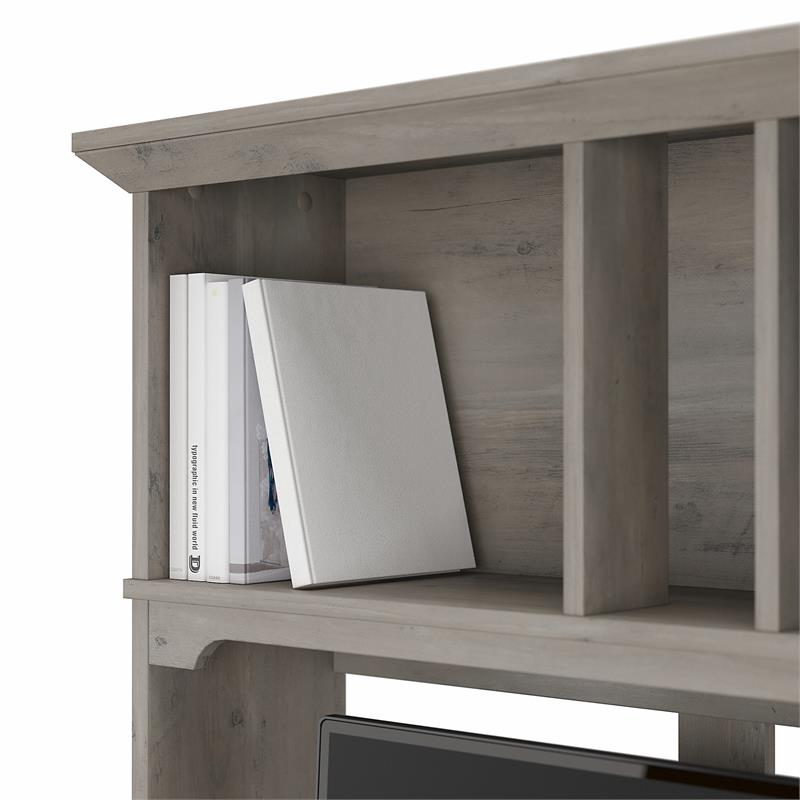 Pemberly Row 60W Hutch for L Shaped Desk in Driftwood Gray - Engineered Wood