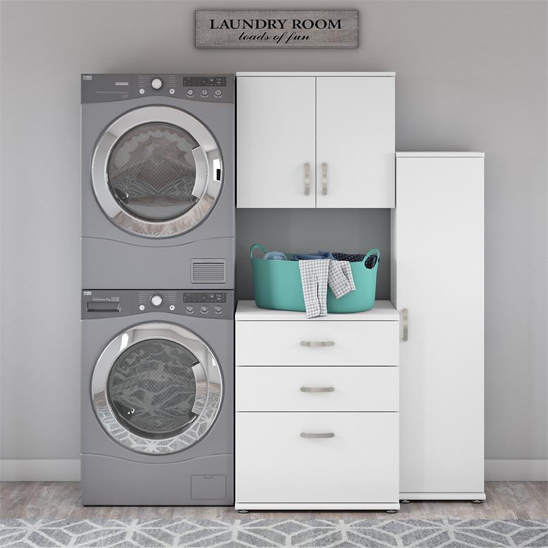 Pemberly Row 3 Piece Laundry Room Storage Set in White - Engineered Wood