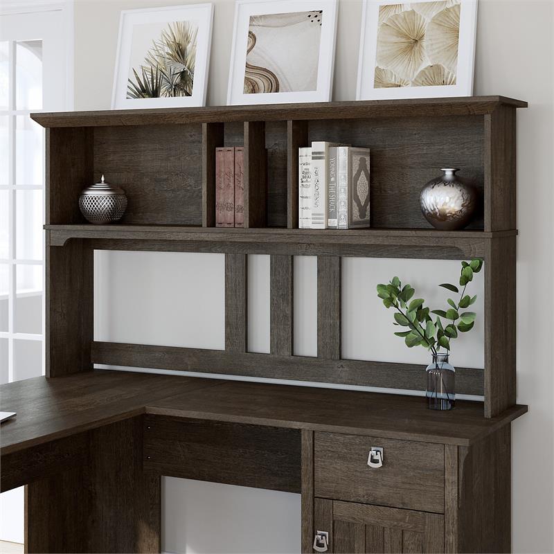 Pemberly Row 60W Hutch for L Shaped Desk in Ash Brown - Engineered Wood