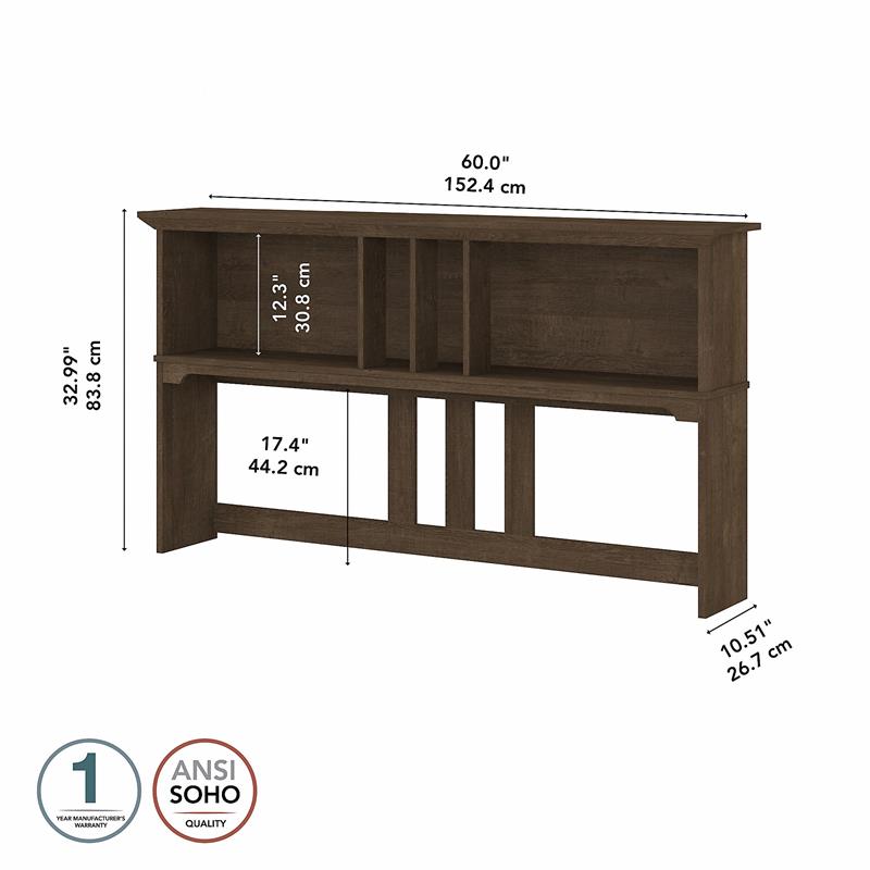 Pemberly Row 60W Hutch for L Shaped Desk in Ash Brown - Engineered Wood