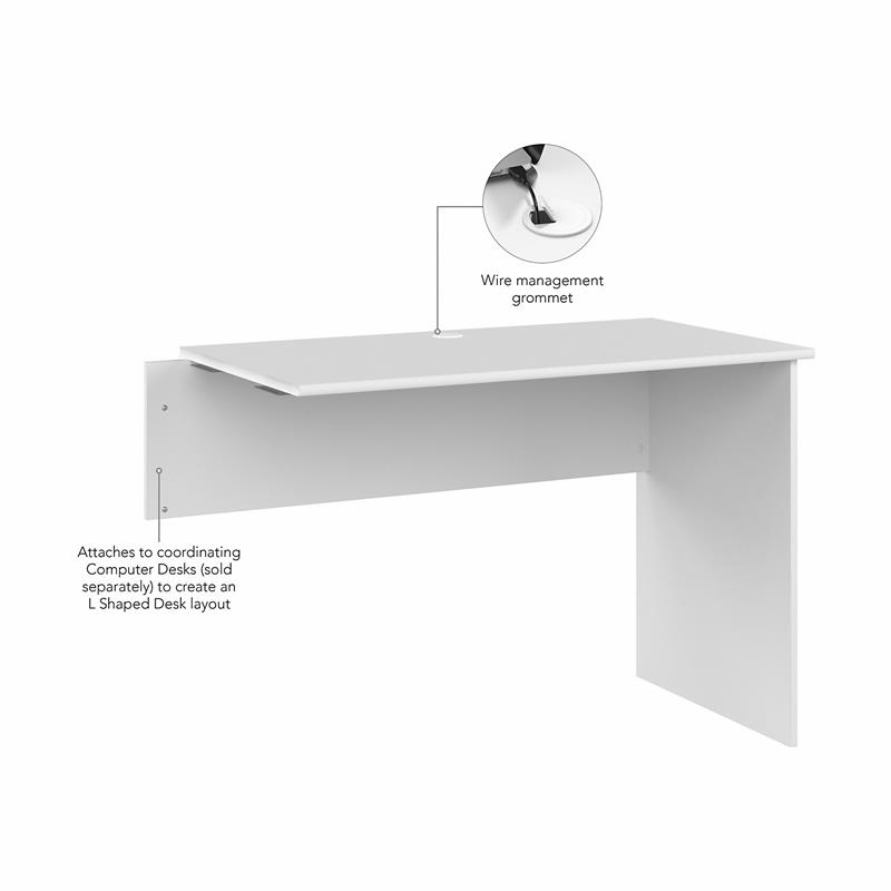 Pemberly Row Contemporary Desk Return in White - Engineered Wood
