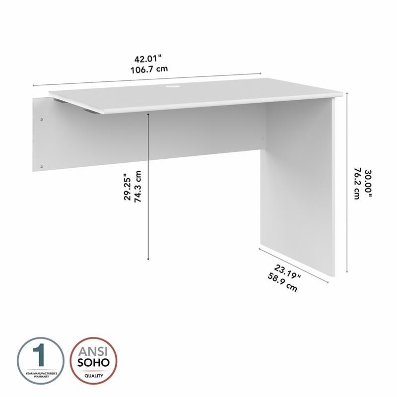 Pemberly Row Contemporary Desk Return in White - Engineered Wood