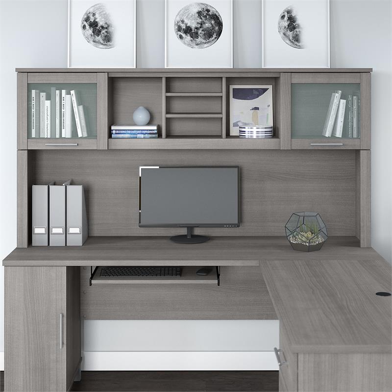 Pemberly Row 72W Desk Hutch in Platinum Gray - Engineered Wood