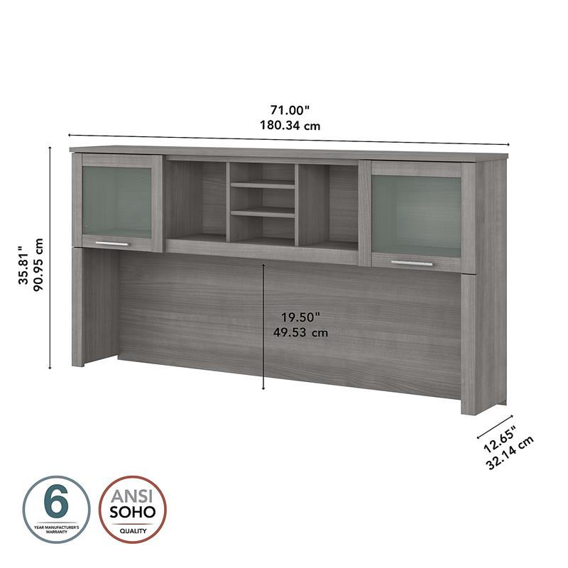 Pemberly Row 72W Desk Hutch in Platinum Gray - Engineered Wood