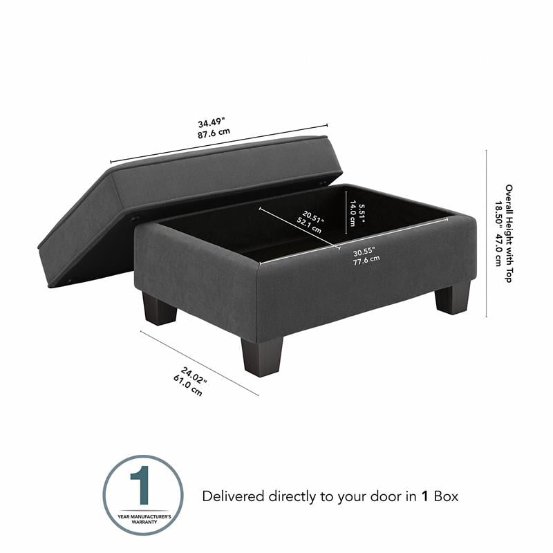 Pemberly Row Storage Ottoman in Charcoal Gray Herringbone Fabric