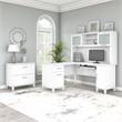 Pemberly Row Engineered Wood 60W L Shaped Desk with Hutch & File Cabinet - White