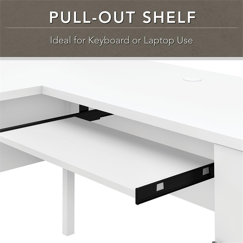 Pemberly Row Engineered Wood 60W L Shaped Desk with Hutch & File Cabinet - White