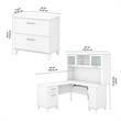 Pemberly Row Engineered Wood 60W L Shaped Desk with Hutch & File Cabinet - White