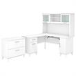 Pemberly Row Engineered Wood 60W L Shaped Desk with Hutch & File Cabinet - White