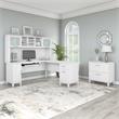 Pemberly Row Engineered Wood 72W L Shaped Desk with Hutch & File Cabinet - White
