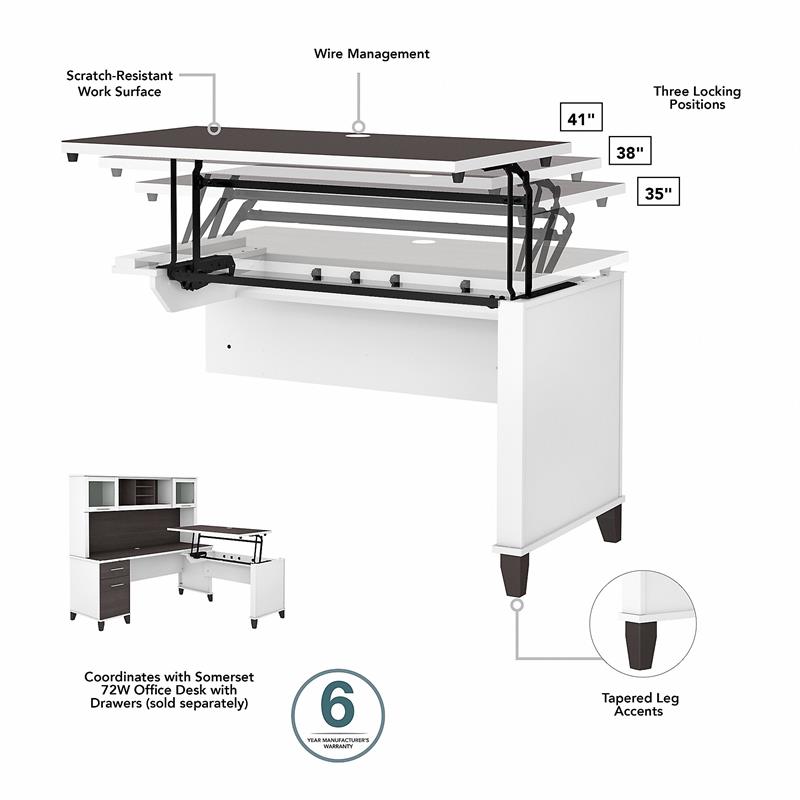 Pemberly Row Engineered Wood 3 Position Sit to Stand Return - White & Storm Gray