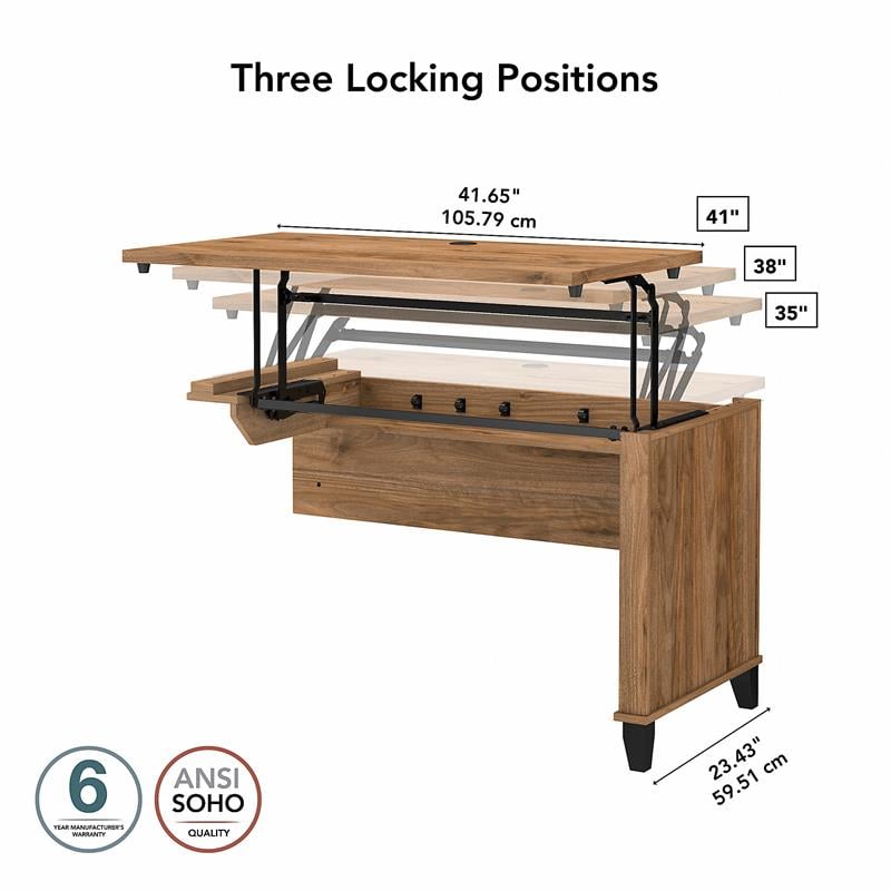 Pemberly Row Engineered Wood 42W 3 Position Sit to Stand Return in Fresh Walnut