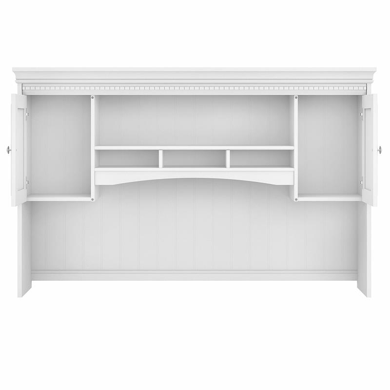 Pemberly Row 60W Hutch for L Shaped Desk in White and Gray - Engineered Wood