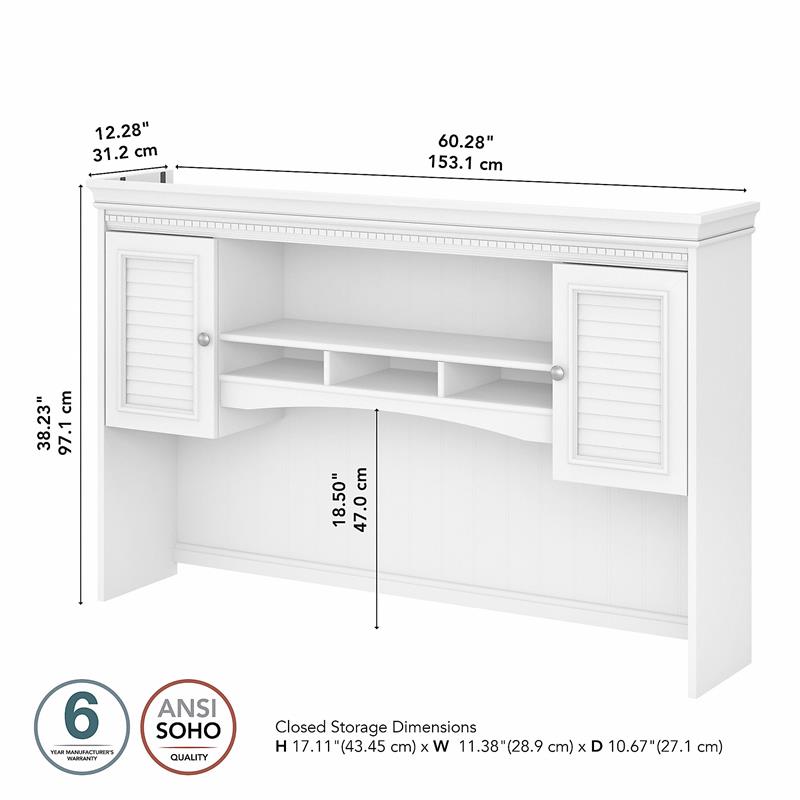 Pemberly Row 60W Hutch for L Shaped Desk in White and Gray - Engineered Wood
