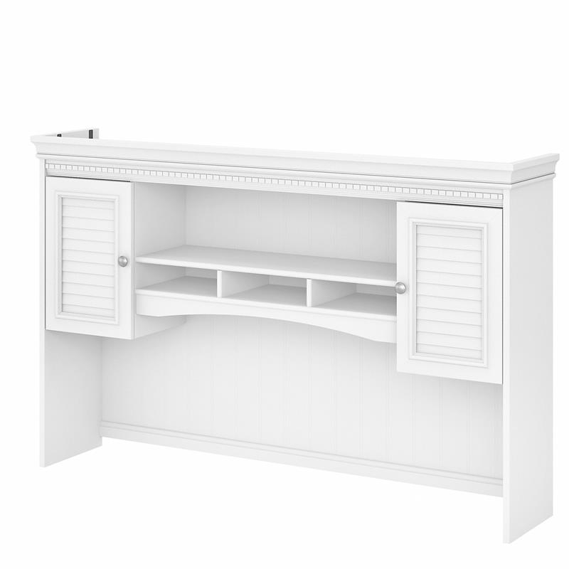 Pemberly Row 60W Hutch for L Shaped Desk in White and Gray - Engineered Wood