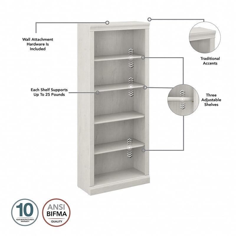Pemberly Row Engineered Wood L Shaped Computer Desk with Bookcases - Linen White
