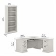 Pemberly Row Engineered Wood L Shaped Computer Desk with Bookcases - Linen White