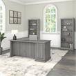 Pemberly Row Engineered Wood L Shaped Computer Desk with Bookcases - Modern Gray