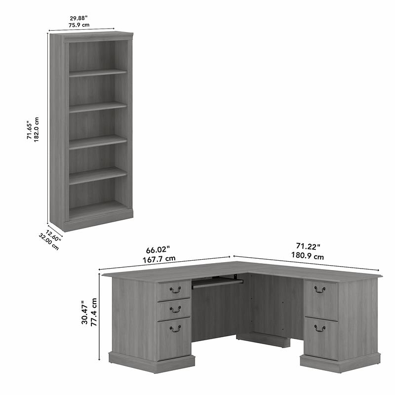 Pemberly Row Engineered Wood L Shaped Computer Desk with Bookcases - Modern Gray
