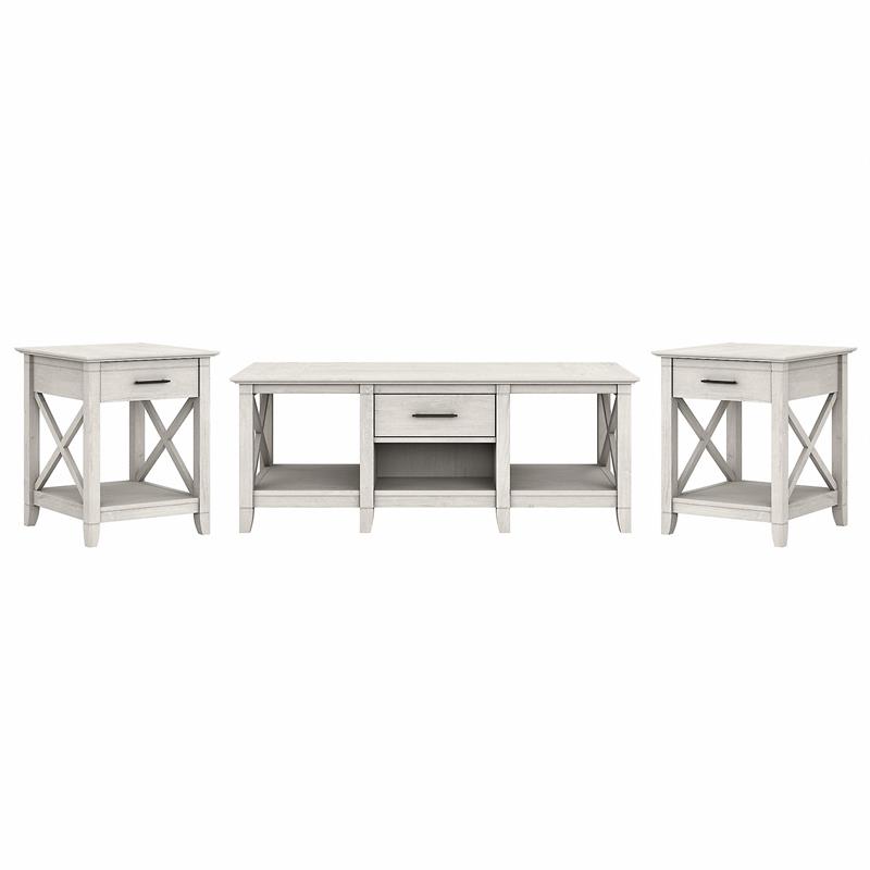 Pemberly Row Engineered Wood Coffee Table with Set of 2 End Tables - Linen White