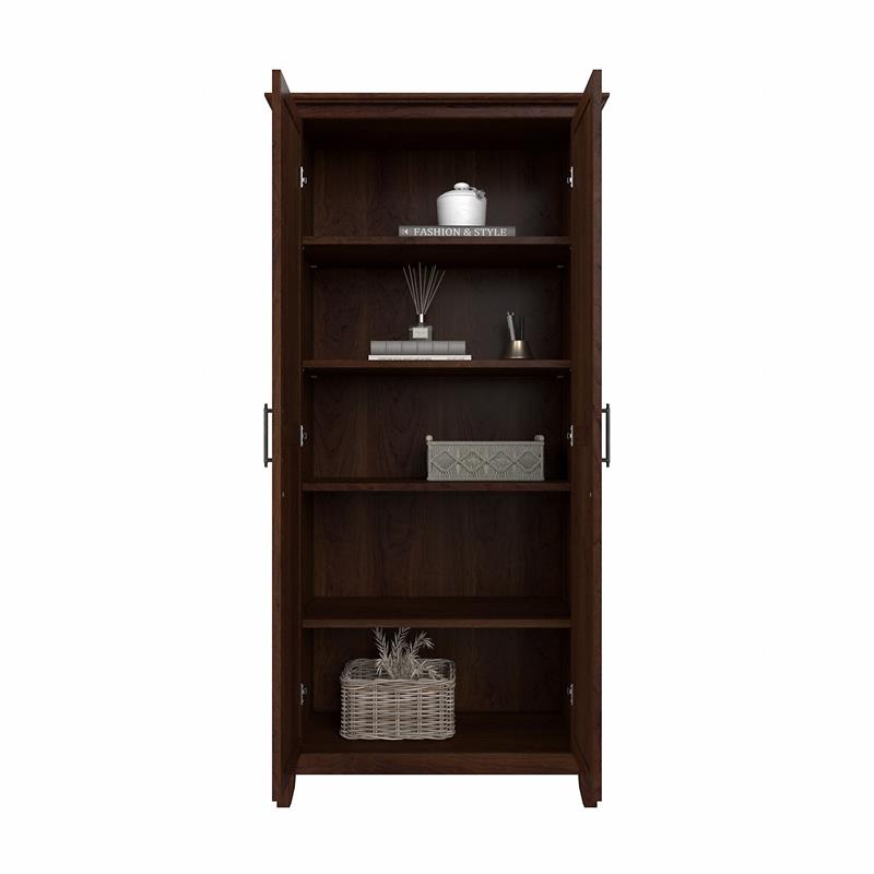 Pemberly Row Engineered Wood Bathroom Storage Cabinet with Doors in Bing Cherry