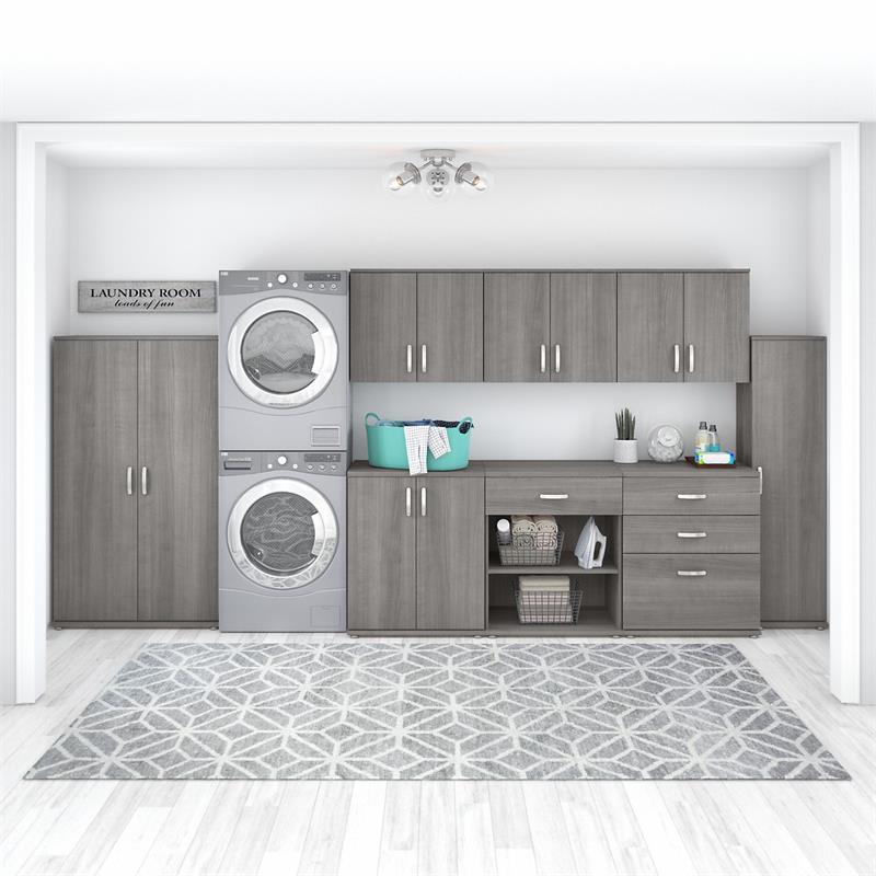 Pemberly Row Engineered Wood Laundry Room Cabinet with Drawers in Platinum Gray