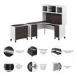 Pemberly Row Engineered Wood 60W L Desk with Hutch & File Cabinet in White/Gray